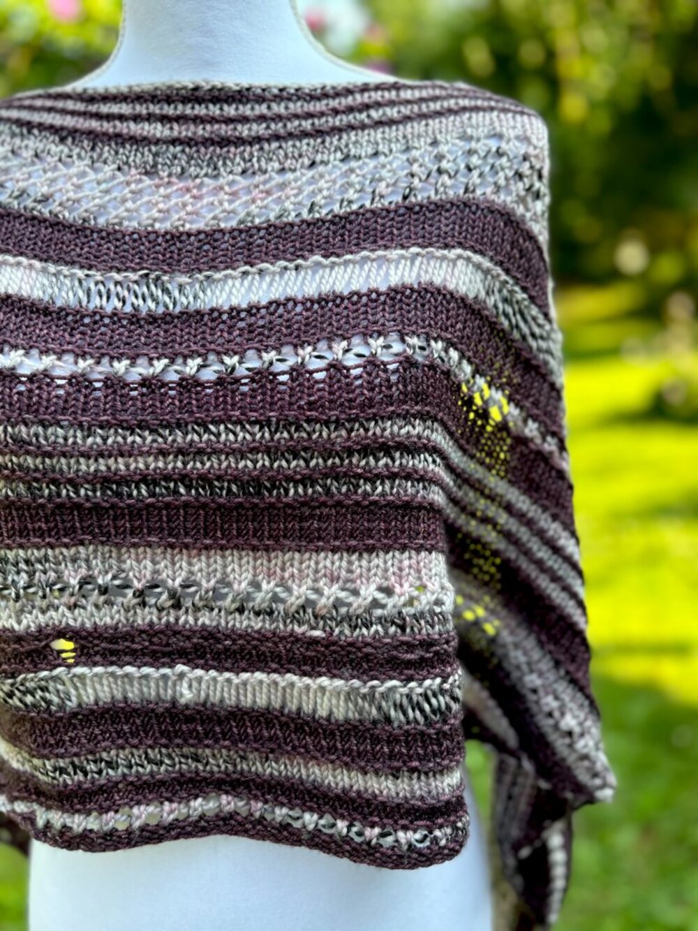 Custom OOAK Lace Stripe Merino Hand Knit Shawl Scarf Burgundy and Zebra